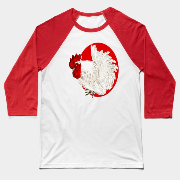 White rooster with red crests Baseball T-Shirt by Marccelus